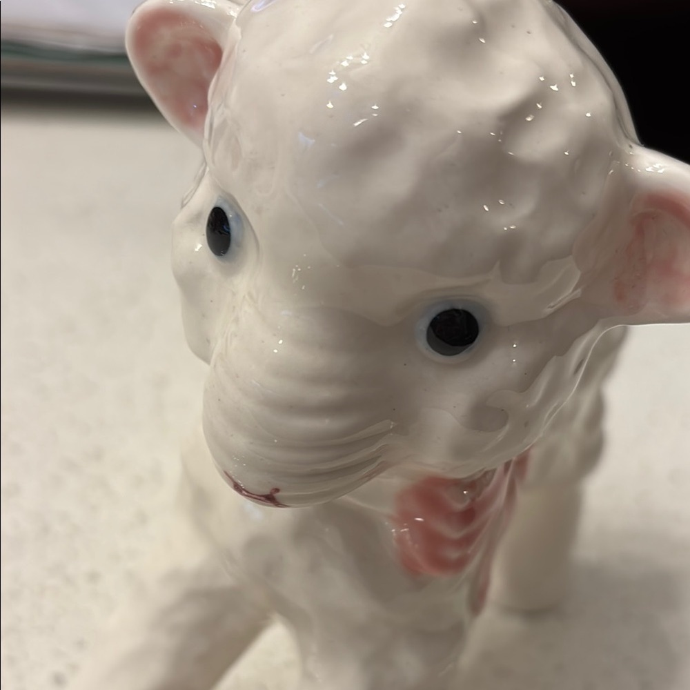 Vintage Ceramic Lamb Planter Pink Bow, Mid Century, Nursery Baby Decor - Picture 2 of 8